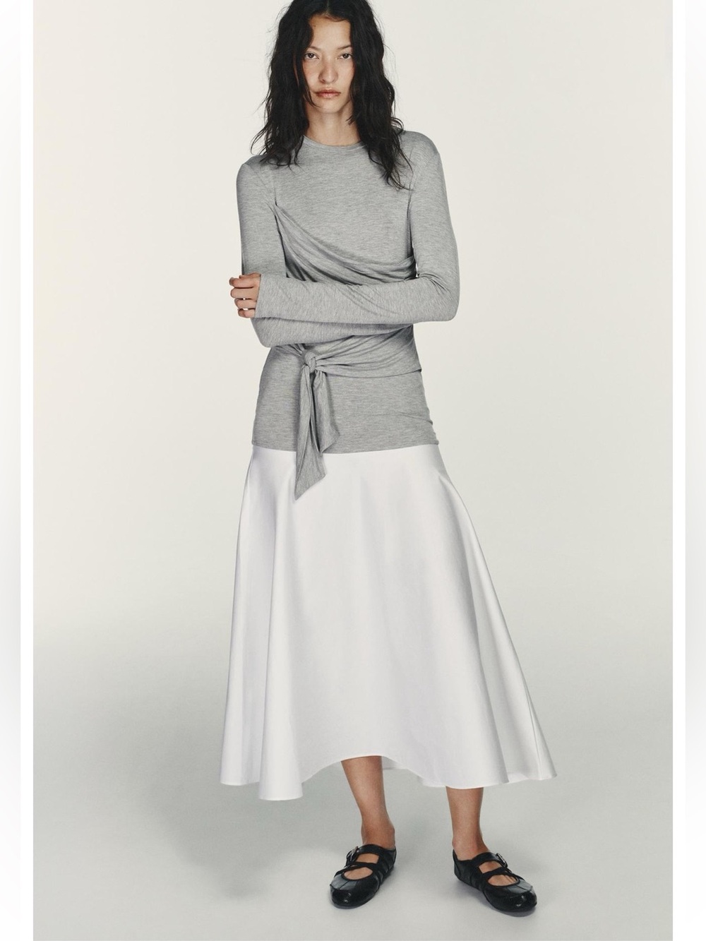 ZARA COMBINATION TIE-DETAIL MIDI DRESS
